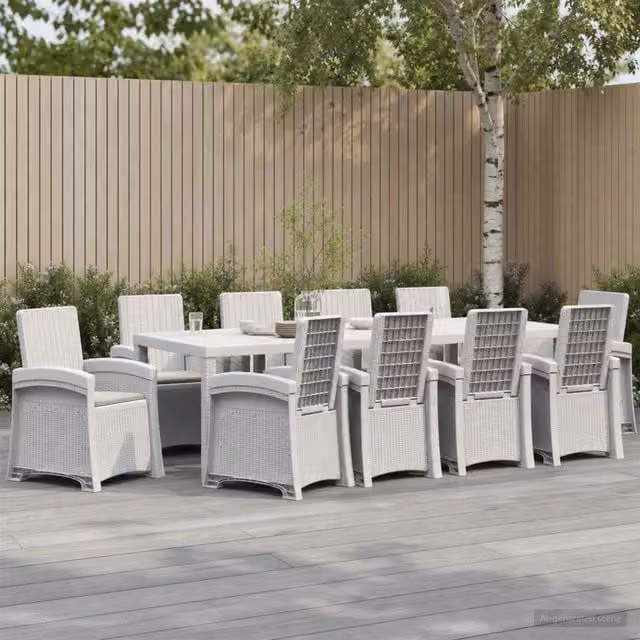 Set da pranzo da giardino moderno vidaXL in rattan sintetico bianco e grigio con tavolo rettangolare e 11 pezzi – 1