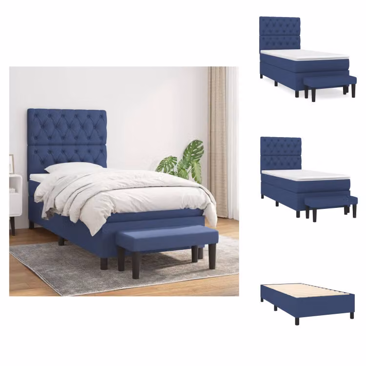 vidaXL Letto a molle con materasso blu 80x200 cm in tessuto - Letti & strutture letto