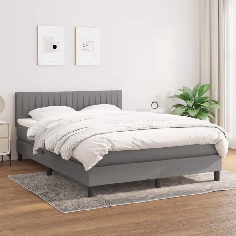 vidaXL Giroletto a Molle con Materasso Ibrido in Tessuto Grigio e Bianco L/P/H: 203 x 140 x 88 cm