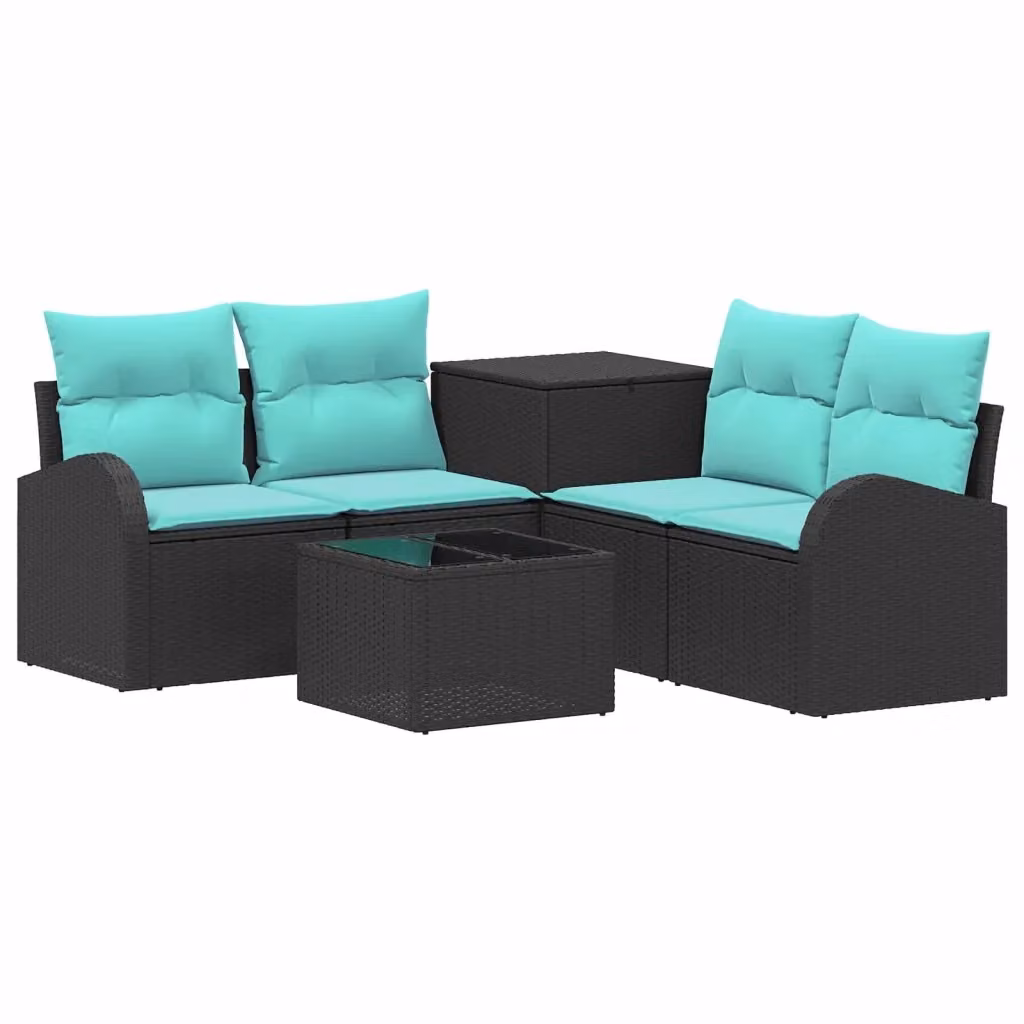 Set di mobili da giardino vidaXL composto da 6 pezzi in rattan sintetico e metallo, colore nero e blu, con divano a 3 posti, elementi angolari, tavolino da caffè e cuscini inclusi – 2