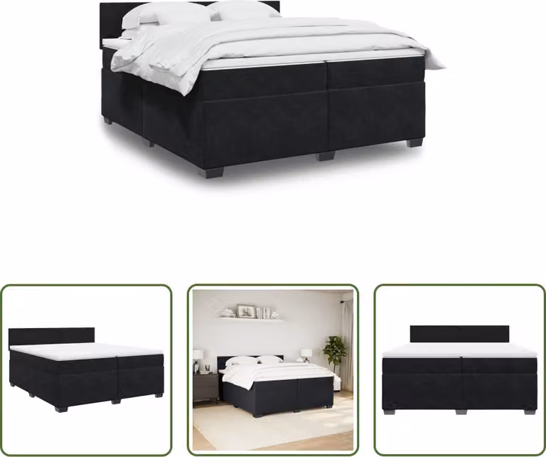 The Living Store Letto a molle con materasso nero 200x200 cm in velluto