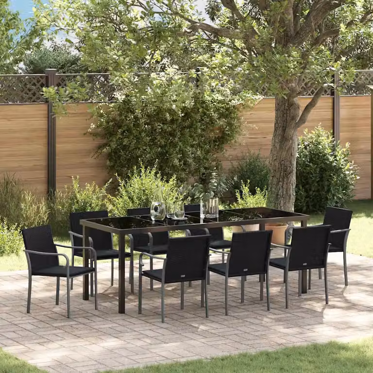 Set da pranzo per giardino vidaXL in 9 pezzi in rattan nero e grigio