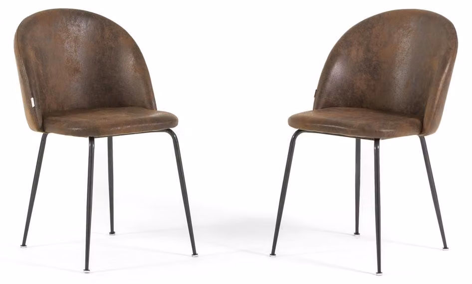 Set di 2 sedie da pranzo in ecopelle, imbottite con gambe in metallo, sedie moderne per cucina, sala da pranzo, bar e ristoranti SARA - caffè/grigio scuro