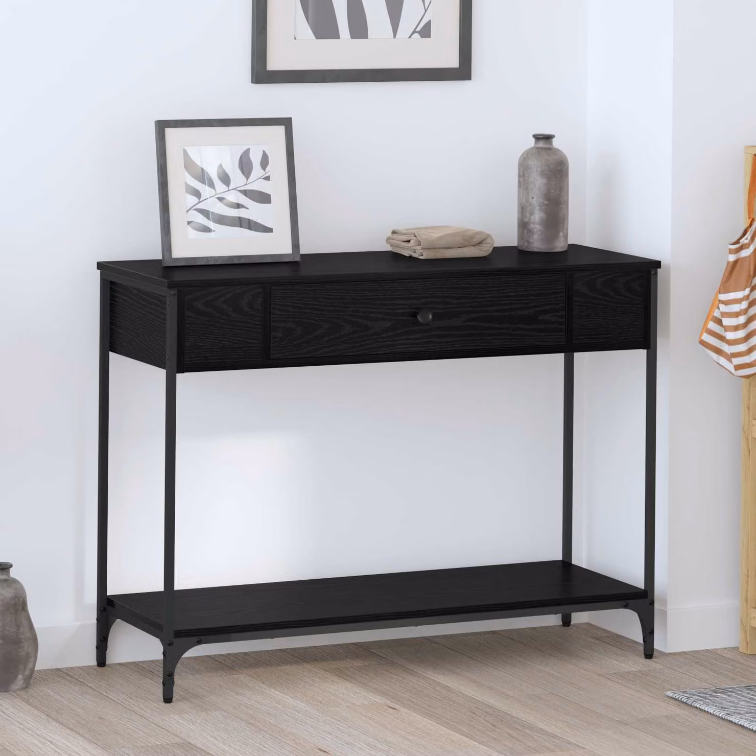 vidaXL Tavolo consolle in stile rustico nero e rovere L: 100 cm, P: 34.5 cm, H: 75 cm