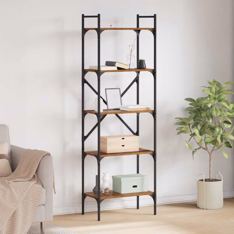 Libreria moderna vidaXL a 5 livelli in legno e metallo, colore marrone, L: 56 cm, P: 32 cm, H: 174 cm