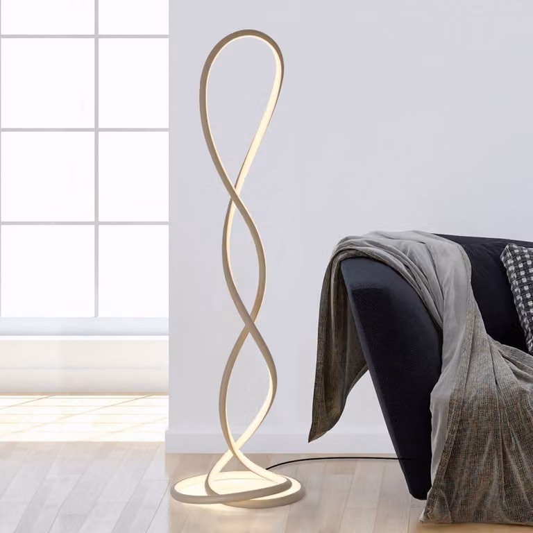 Paul Neuhaus Lampada da terra a LED Twist, dimmerabile, Crema / Ambra, Soggiorno / Sala da pranzo, Alluminio, Moderno, Lampada LED da terra