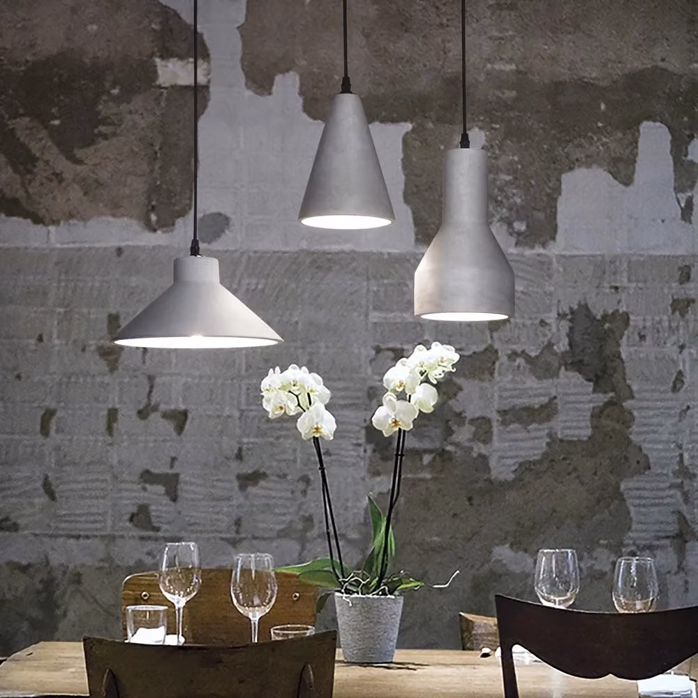 Lampada a sospensione Industrial-Minimal IDEAL LUX in metallo e cemento, colore grigio e nero, con 1 luce E27 a forma di cono – 2