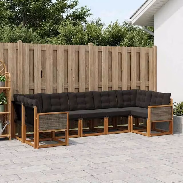 Set di divani da esterno 7 pz Naturale e Nero 3382188