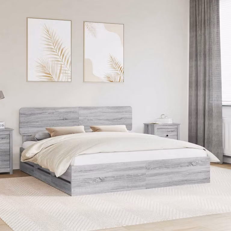 Struttura del letto con cassetto vidaXL in legno Sonoma grigio, L: 180 cm, P: 200 cm, H: 90 cm