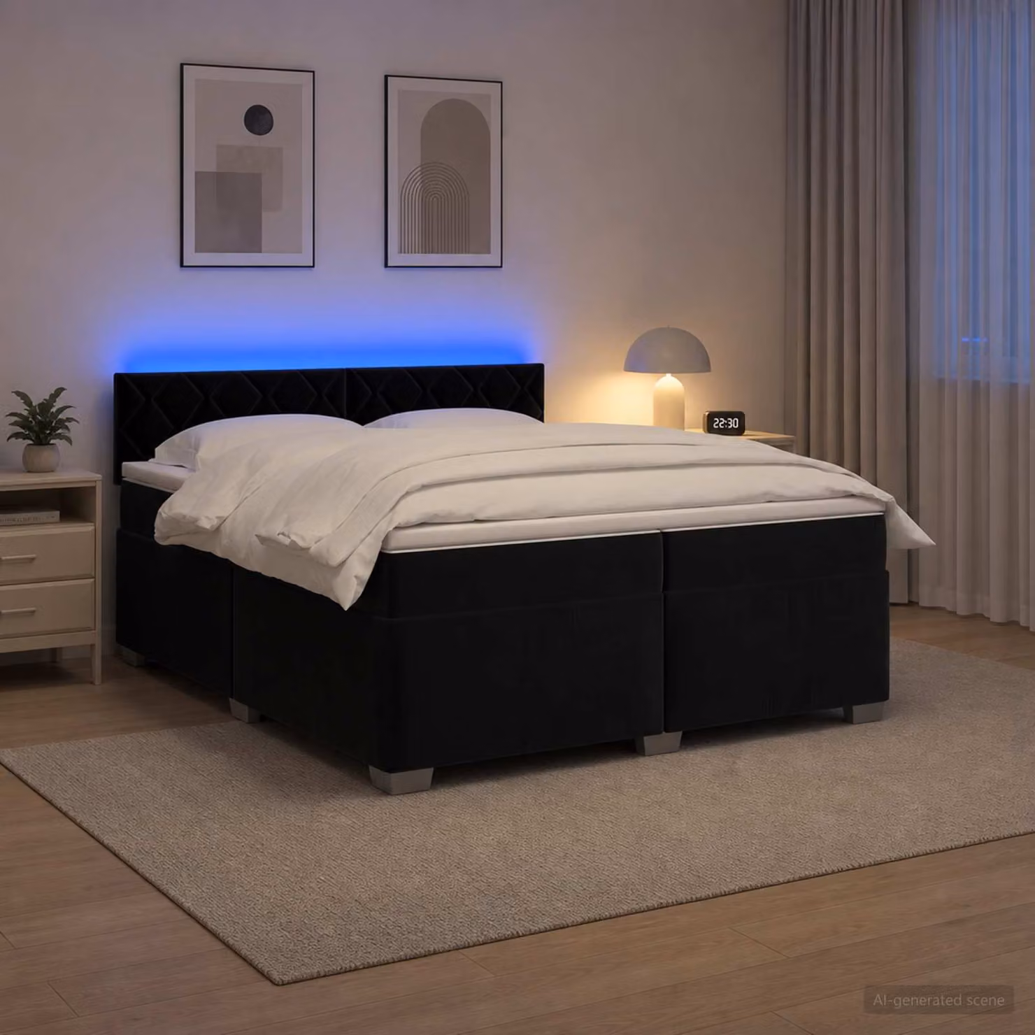 Letto con Box Spring, Materasso Ibrido e Illuminazione LED vidaXL in Velluto Nero 200 x 200 cm