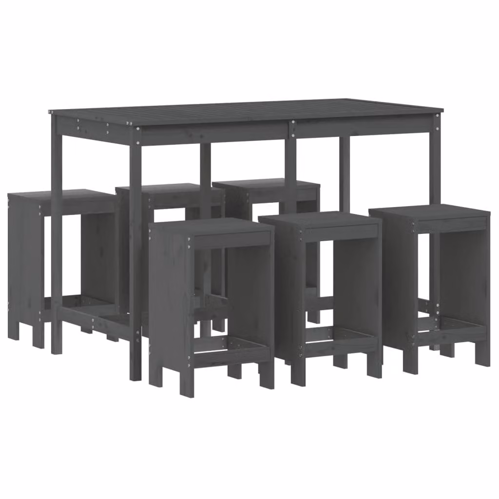 Set Bar da Giardino 7 pz Grigio in Legno Massello di Pino