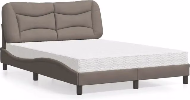 Letto con Materasso Hvar vidaXL in Tessuto Beige e Grigio L/P/H: 140 x 190 x 145 cm