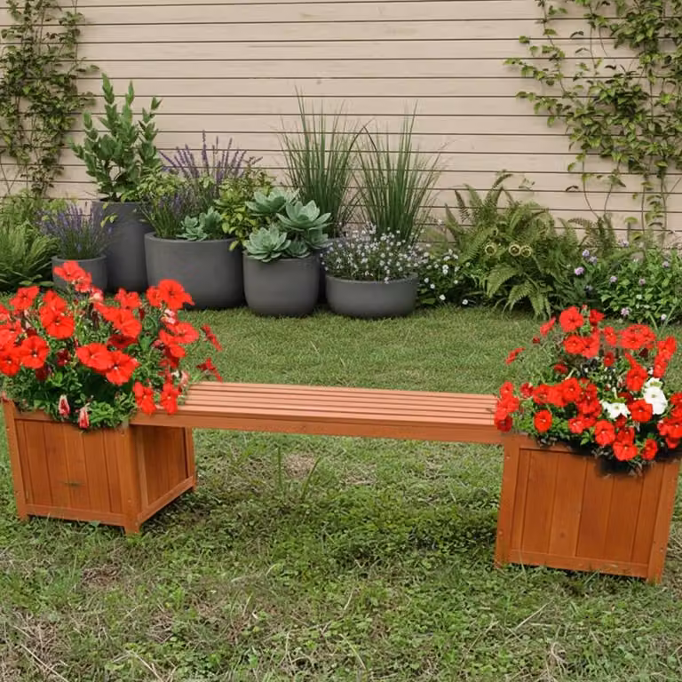 Panchina da giardino con 2 fioriere Panchina da giardino 2in1 fioriera Panchina in legno marrone