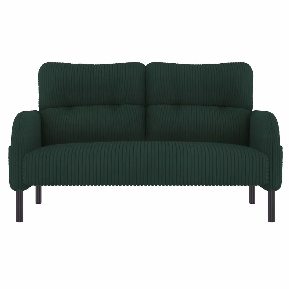 Divano 2 posti Minimal in tessuto verde con piedi in metallo e tasche laterali – 2