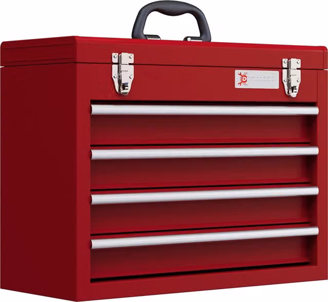 Cassetta Porta Attrezzi DURHAND in Acciaio con 4 Cassetti e Vassoio Superiore a Doppia Serratura, Rosso, L 51 cm x P 22 cm x H 39.5 cm – 1