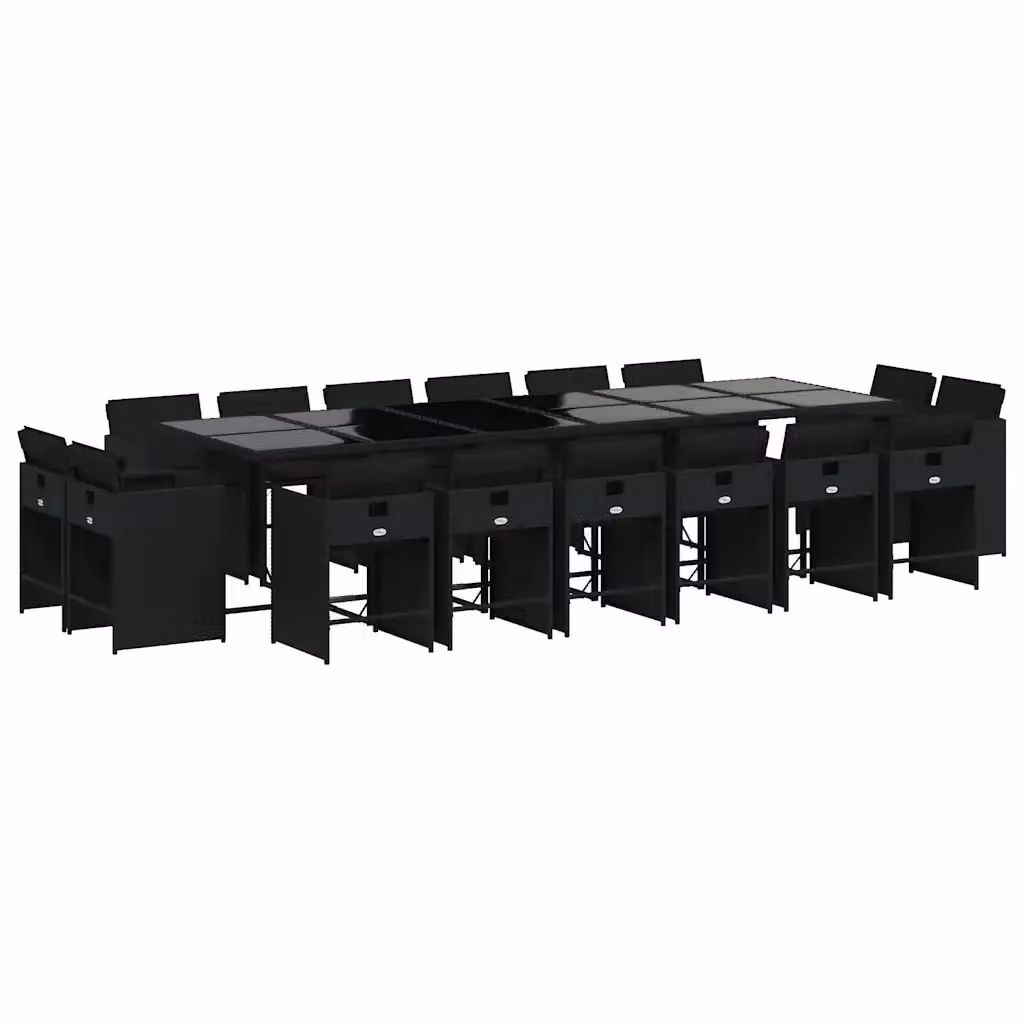 vidaXL Set da Pranzo da Giardino 17 pz in Polyrattan Nero con Cuscini e Tavolo in Vetro – 2