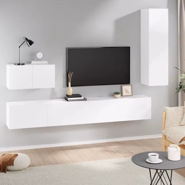 Set di 4 mobili porta TV sospesi vidaXL in legno bianco per soggiorno – 1
