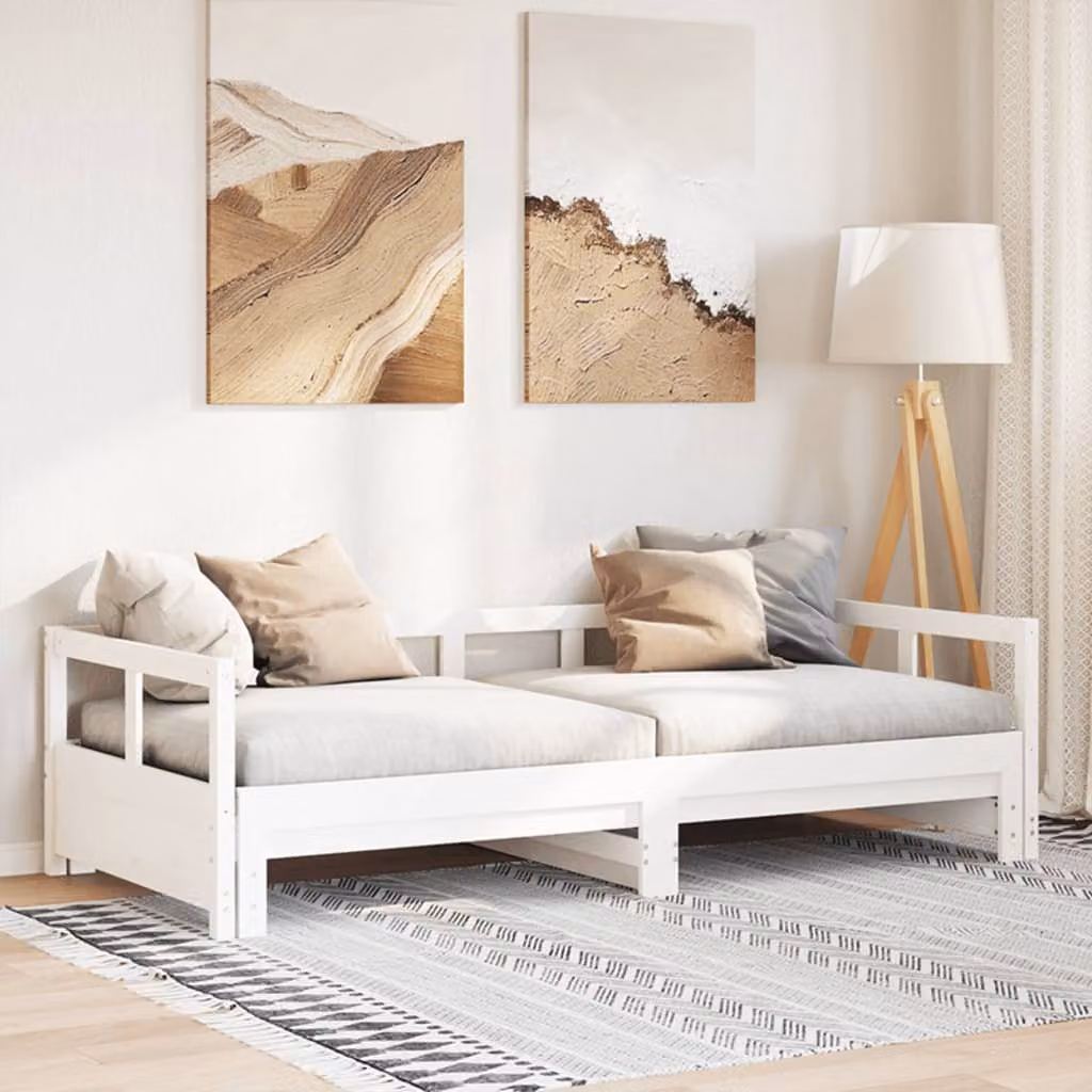 vidaXL Dormeuse in legno di pino massello bianca con doghe fisse L/P/H: 200 x 90 x 56 cm