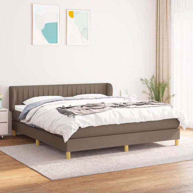 vidaXL Giroletto a Molle con Materasso Ibrido in Tessuto Beige e Bianco L/P: 160 x 200 cm