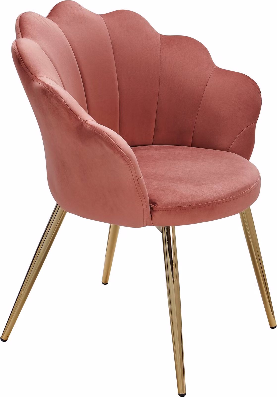 FineBuy Sedia da pranzo Tulpe in velluto rosa imbottita, sedia da cucina con gambe dorate, sedia a scocca, design scandinavo, sedia imbottita con rivestimento in tessuto