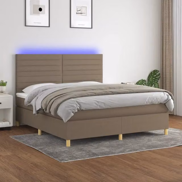 Letto Ibrido con Materasso e Illuminazione LED vidaXL in Tessuto Beige e Grigio L/P/H: 160 x 200 x 128 cm
