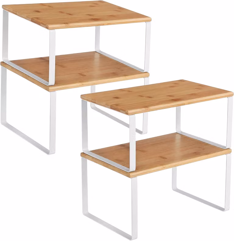 Set di 4 mensole per cucina - Porta spezie impilabili ed espandibili - Acciaio e bambù - 15 kg per mensola