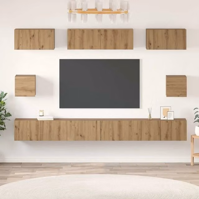Set mobile TV 8 pz Rovere artigianale Legno ingegnerizzato 3393296