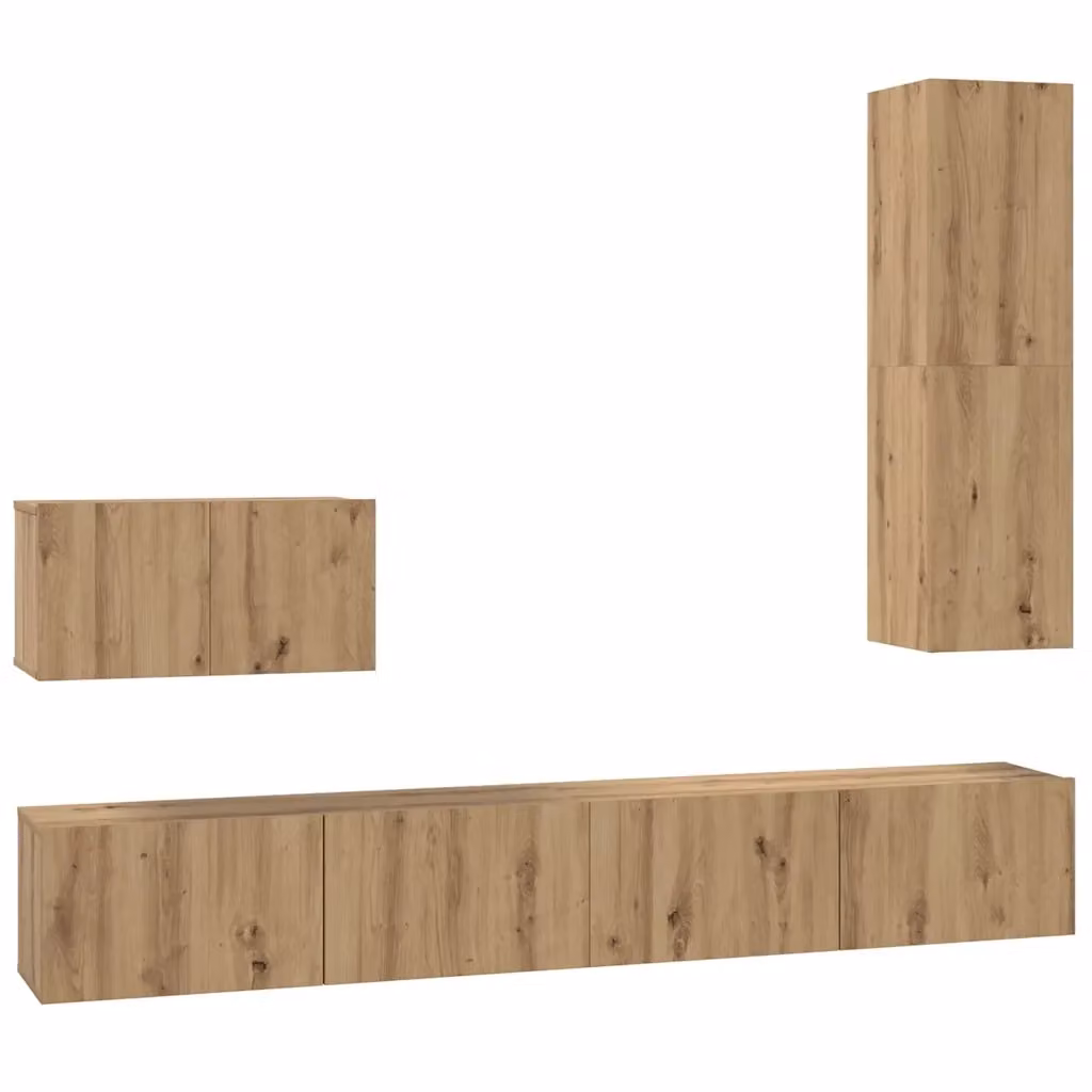 Mobile TV da parete vidaXL in legno rovere marrone, set di 4 pezzi moderno per soggiorno – 2