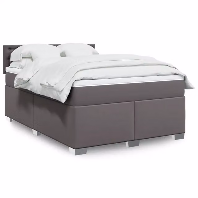 Letto con Giroletto a Molle e Materasso Ibrido vidaXL in Similpelle Grigio e Bianco L/P/H: 140 x 200 x 100,5 cm