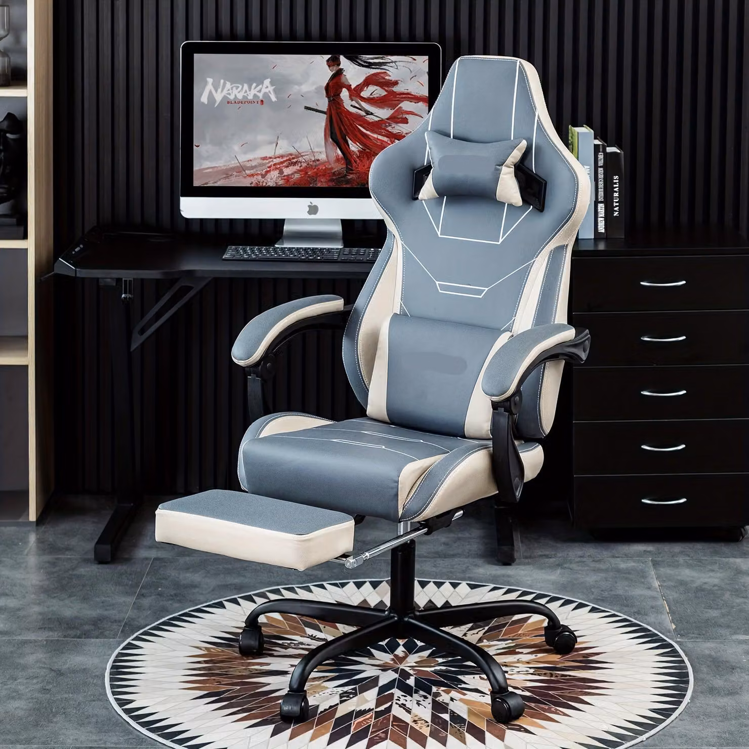 Sedia da gaming - Sedia da ufficio - Sedia per videogiochi - Sedia da lavoro - Altezza regolabile - Con poggiapiedi