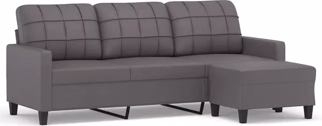 Divano da soggiorno moderno DESIGN IN a 3 posti con poggiapiedi grigio in similpelle L: 198 cm, P: 80 cm, H: 77 cm – 1