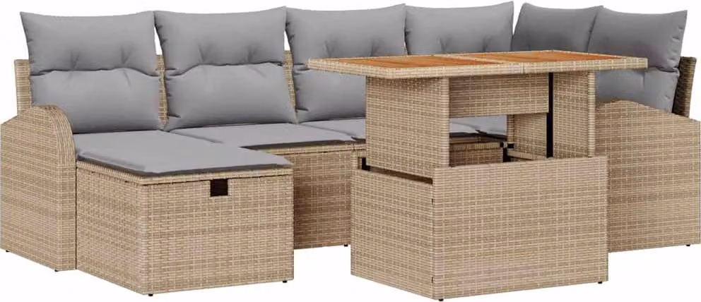 Set Divano da Giardino con cuscino 7 pcs Beige polyrattan