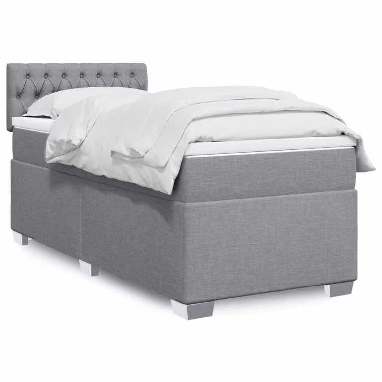 vidaXL Giroletto a Molle Ibrido con Materasso in Tessuto Grigio Chiaro e Bianco L/P/H: 90 x 190 cm