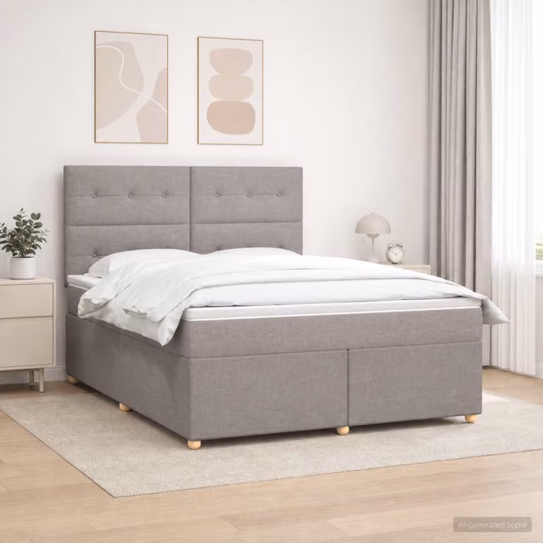 Letto box spring con materasso ibrido vidaXL in tessuto beige e grigio L/P/H: 200 x 160 x 140,5 cm