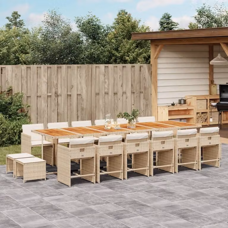 Maison Exclusive - Set da Pranzo da Giardino 17 pz con Cuscini Beige in Polyrattan