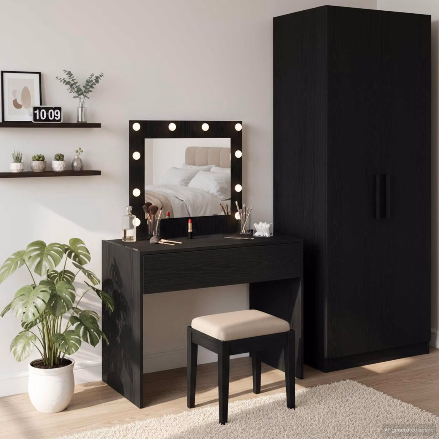 vidaXL Tavolo da Trucco Moderno Nero in Legno MDF L/P/H: 83 x 40 x 70 cm