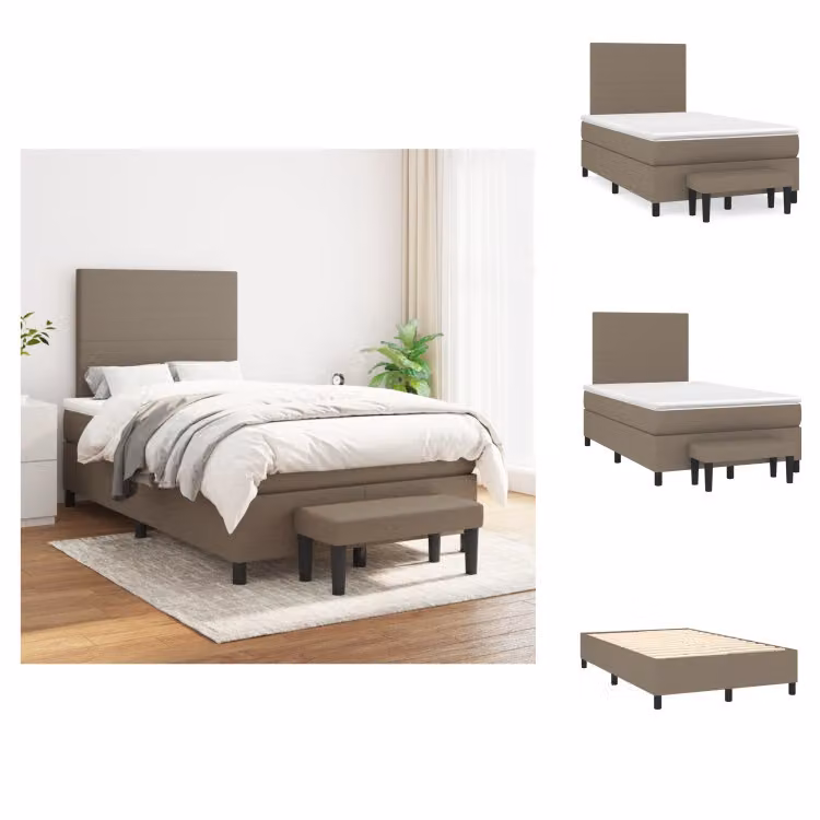 vidaXL Letto a molle con materasso in tessuto taupe 120x200 cm - Letti & strutture letto