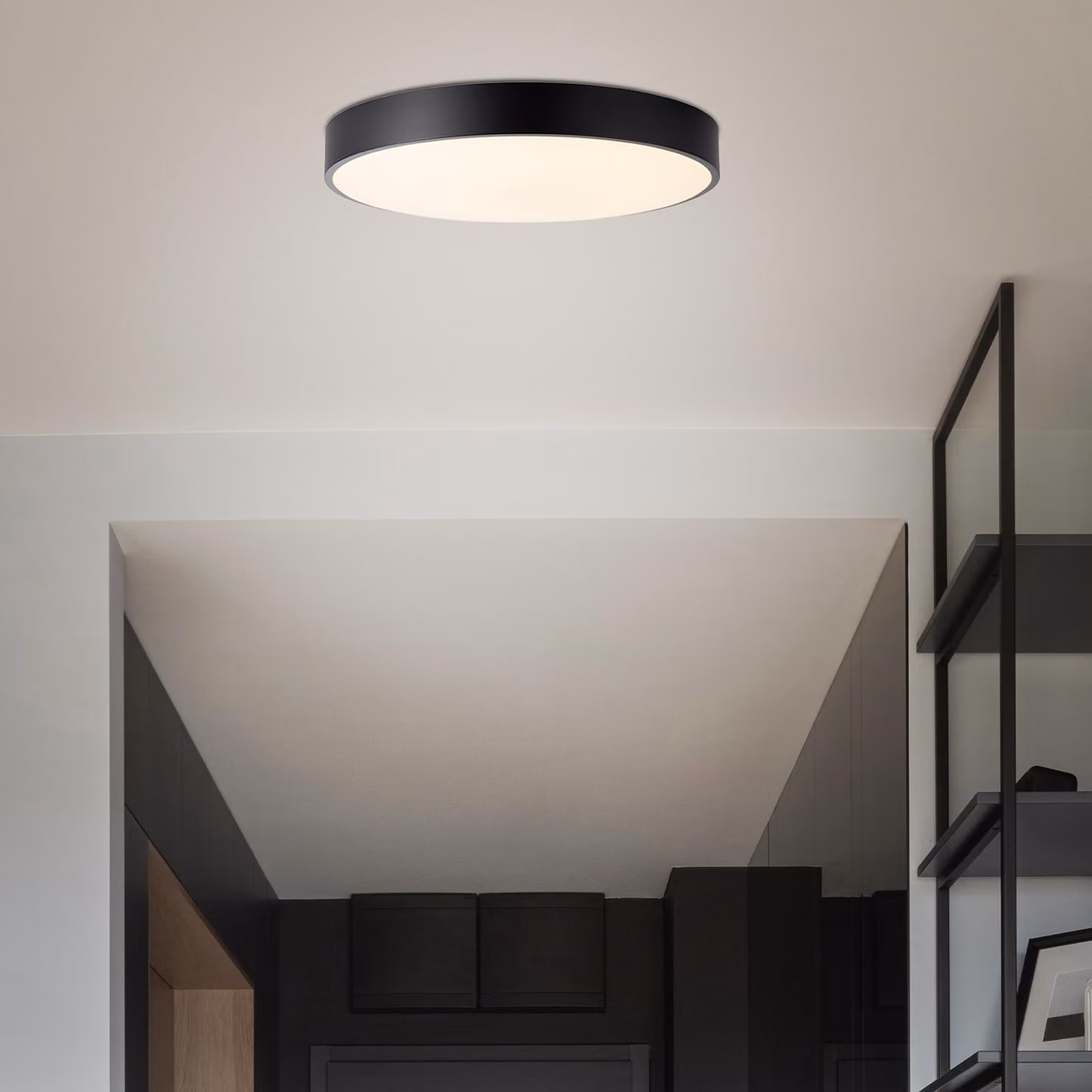 Lampada da soffitto a LED, 50 cm, 5500 lm, CCT, dimmerabile, metallo, nero/bianco