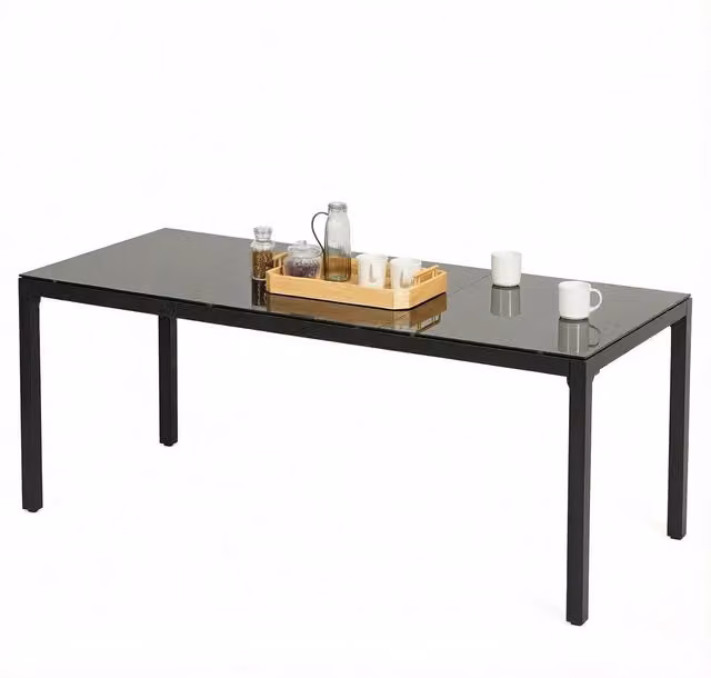 Tavolo da pranzo moderno in alluminio e vetro temperato 180x80x72 cm nero