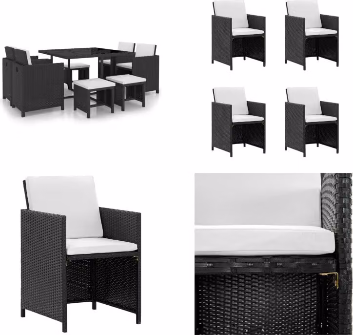 vidaXL Set da pranzo da giardino 9 pezzi con cuscini in poly rattan nero - Set di mobili da giardino - Set di mobili da giardino - Tavolo e sedie da giardino - Tavoli e sedie da giardino