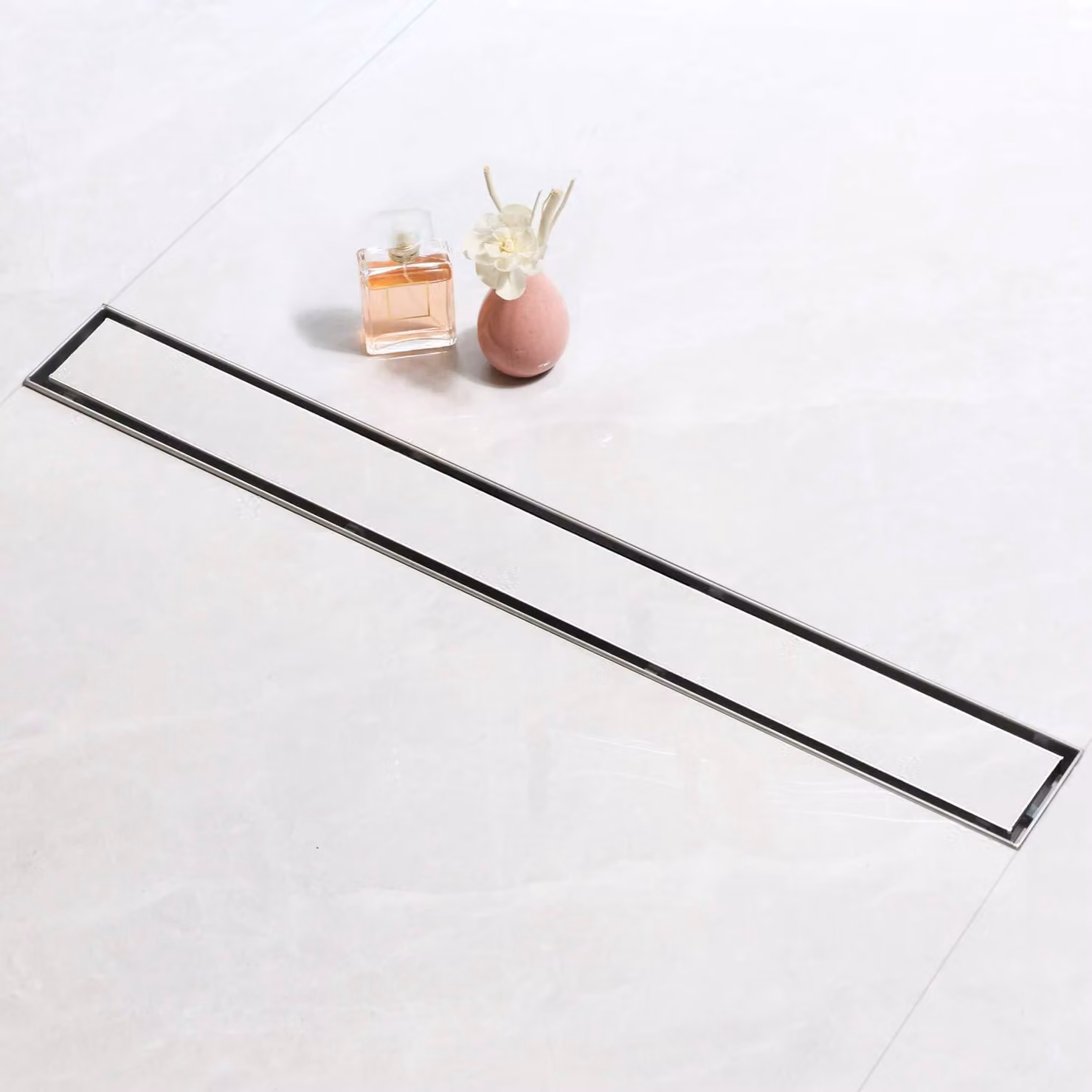 Scarico a pavimento da 90 cm, 2-in-1 con sifone e filtro per capelli, in acciaio inossidabile