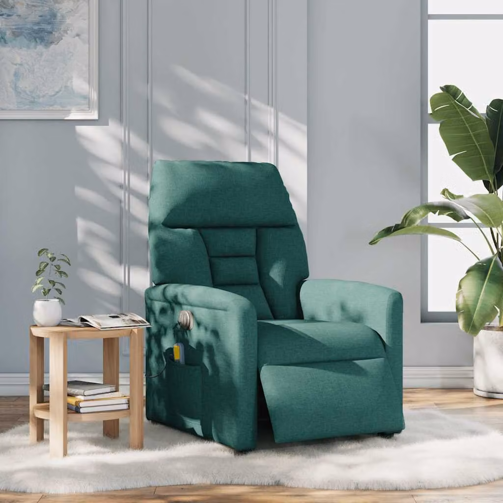 vidaXL Poltrona Massaggiante Reclinabile Elettrica Verde Scuro Tessuto