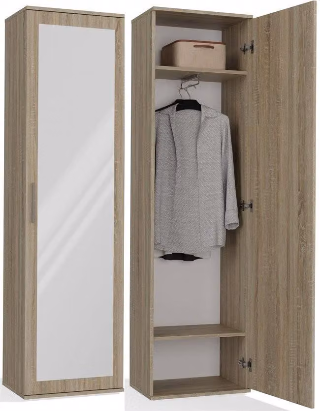 Armadio "DUO" con specchio, 2 ripiani e appendiabiti | Rovere Sonoma | 180x50x35cm