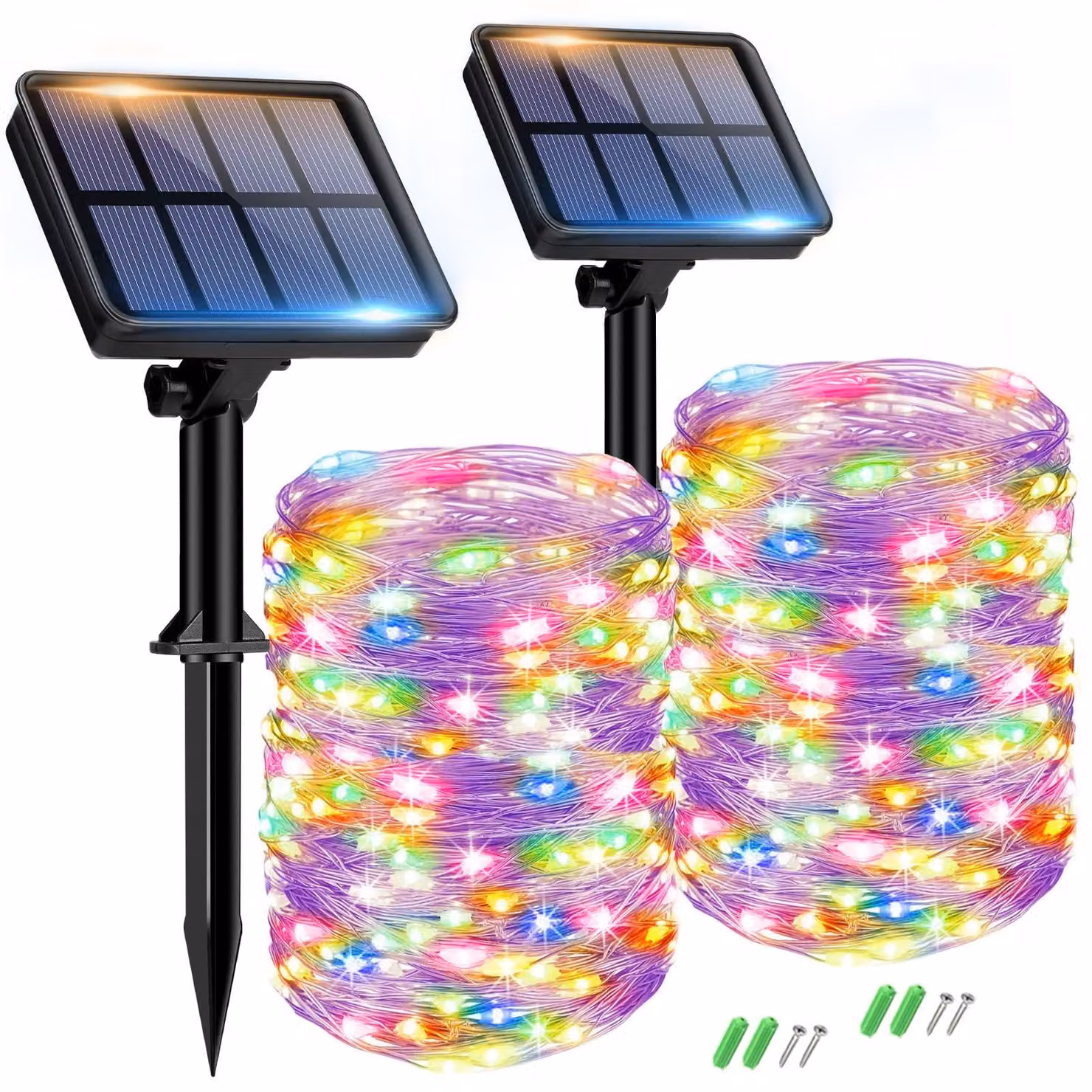 Catena luminosa solare per esterni, multicolore, con 150 LED, set da 2