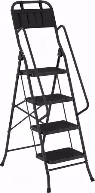 Scala a libretto zephmum a 4 gradini in acciaio con borsa attrezzi e vassoio, colore nero – 1