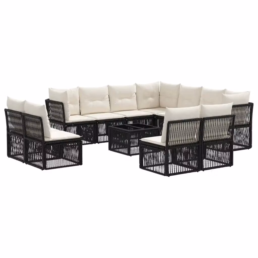 Set Divano da Giardino a L con Tavolino vidaXL, 12 Pezzi in Polyrattan Nero con Cuscini e Struttura in Acciaio – 2