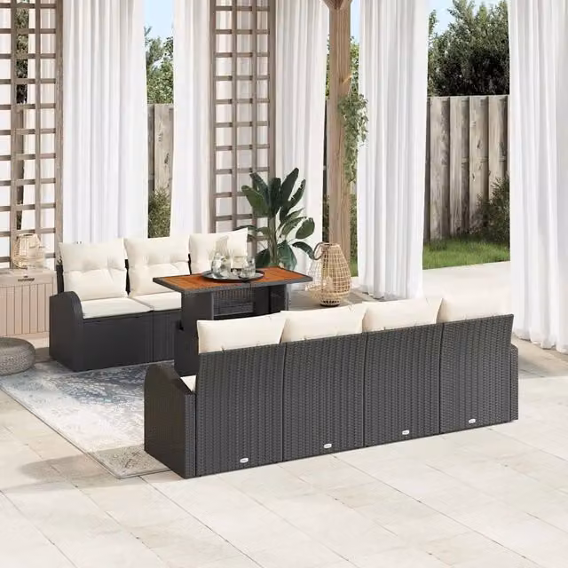 Set Divano da Giardino 8 pz Nero e crema 3349543