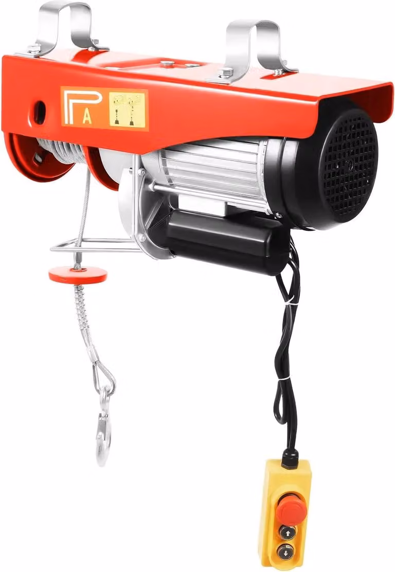 Argano elettrico - PA1000 - Capacità di carico 1000 kg - Fune in acciaio 12 m - Motore 1600 W - Tensione 220 V 50 Hz - Freno di sicurezza - Rosso