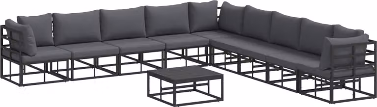 Set Divano da Giardino con cuscino 10 pcs Nero Alluminio