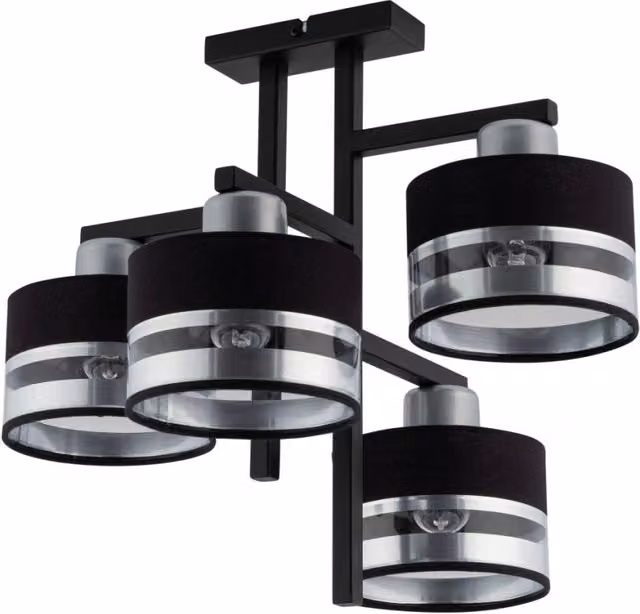 Plafoniera moderna Sigma Lighting Pro con 4 luci E27, colore nero e argento, dimmerabile